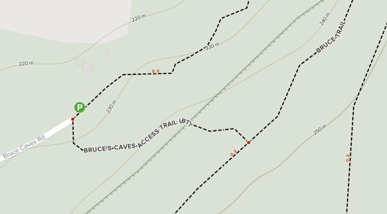 alltrails map of Bruce Cave Conservation Area
