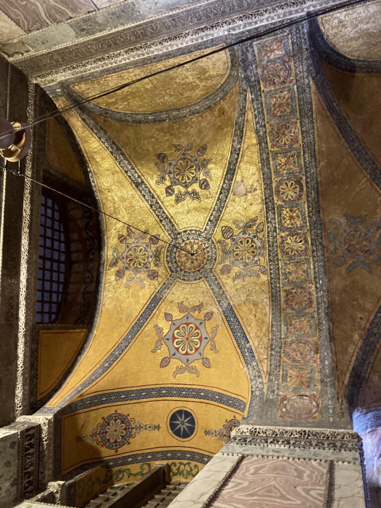 Golden mosaic ceiling in Hagia Sophia.